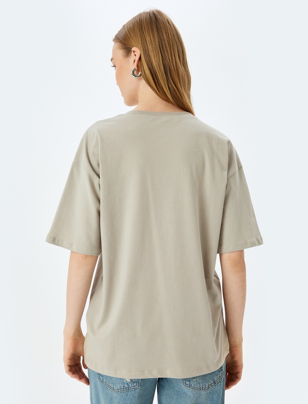 Slogan Baskılı Bisiklet Yaka Kısa Kollu Oversize Tişört_3