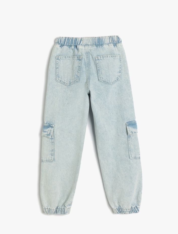 Kız Çocuk Pamuklu Beli Bağcıklı Cepli Jogger Denim Pantolon