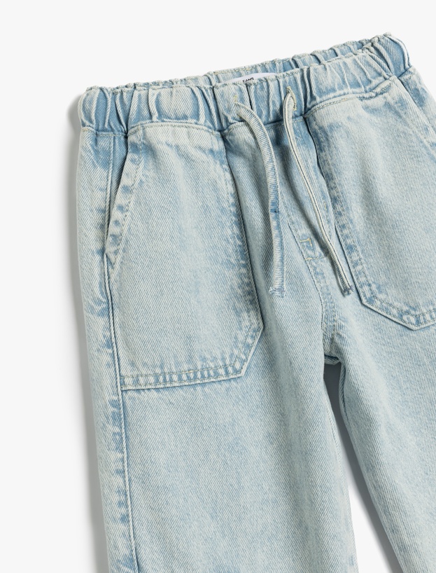 Pamuklu Beli Bağcıklı Cepli Jogger Denim Pantolon_2