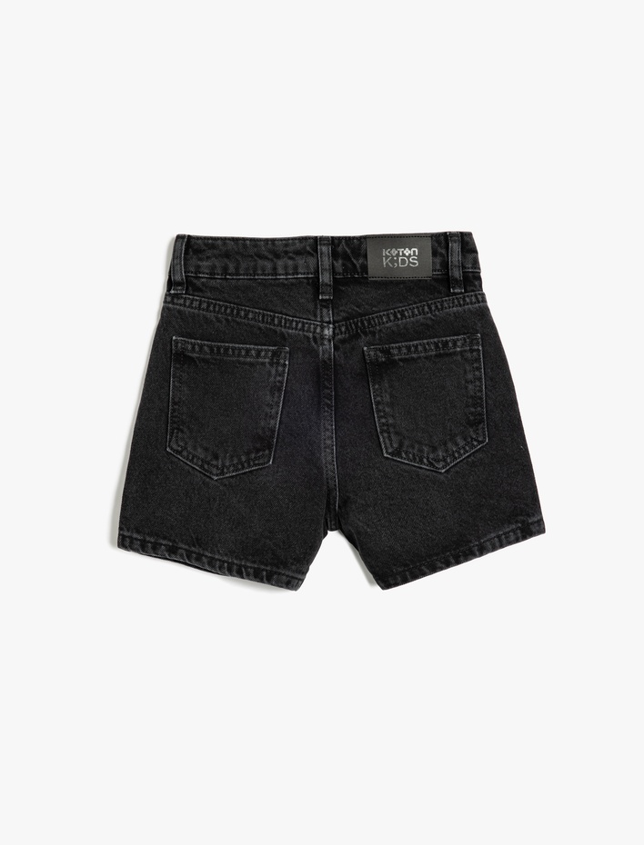 Kız Çocuk Taş Detaylı Pamuklu Cepli Denim Şort