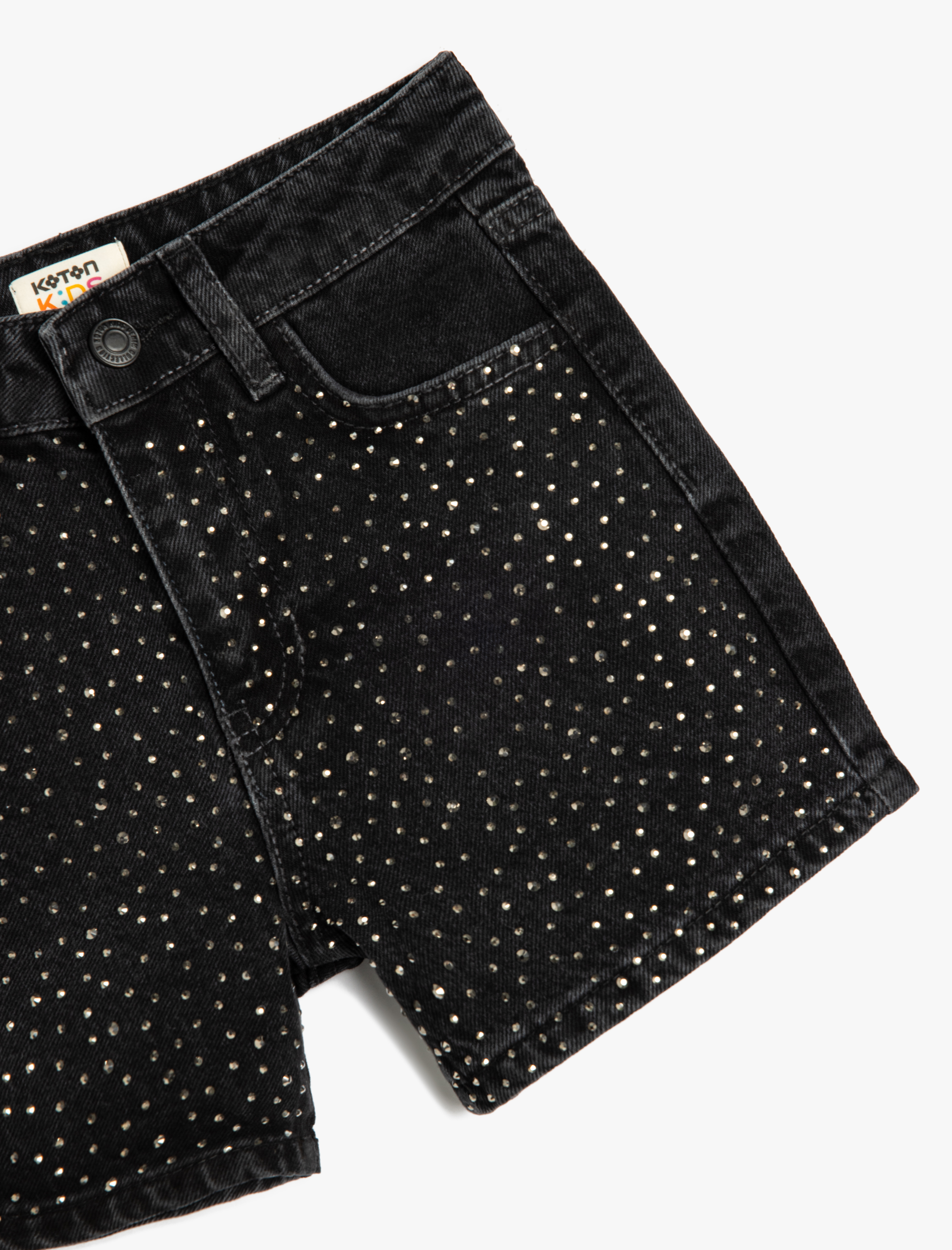  Kız Çocuk Taş Detaylı Pamuklu Cepli Denim Şort