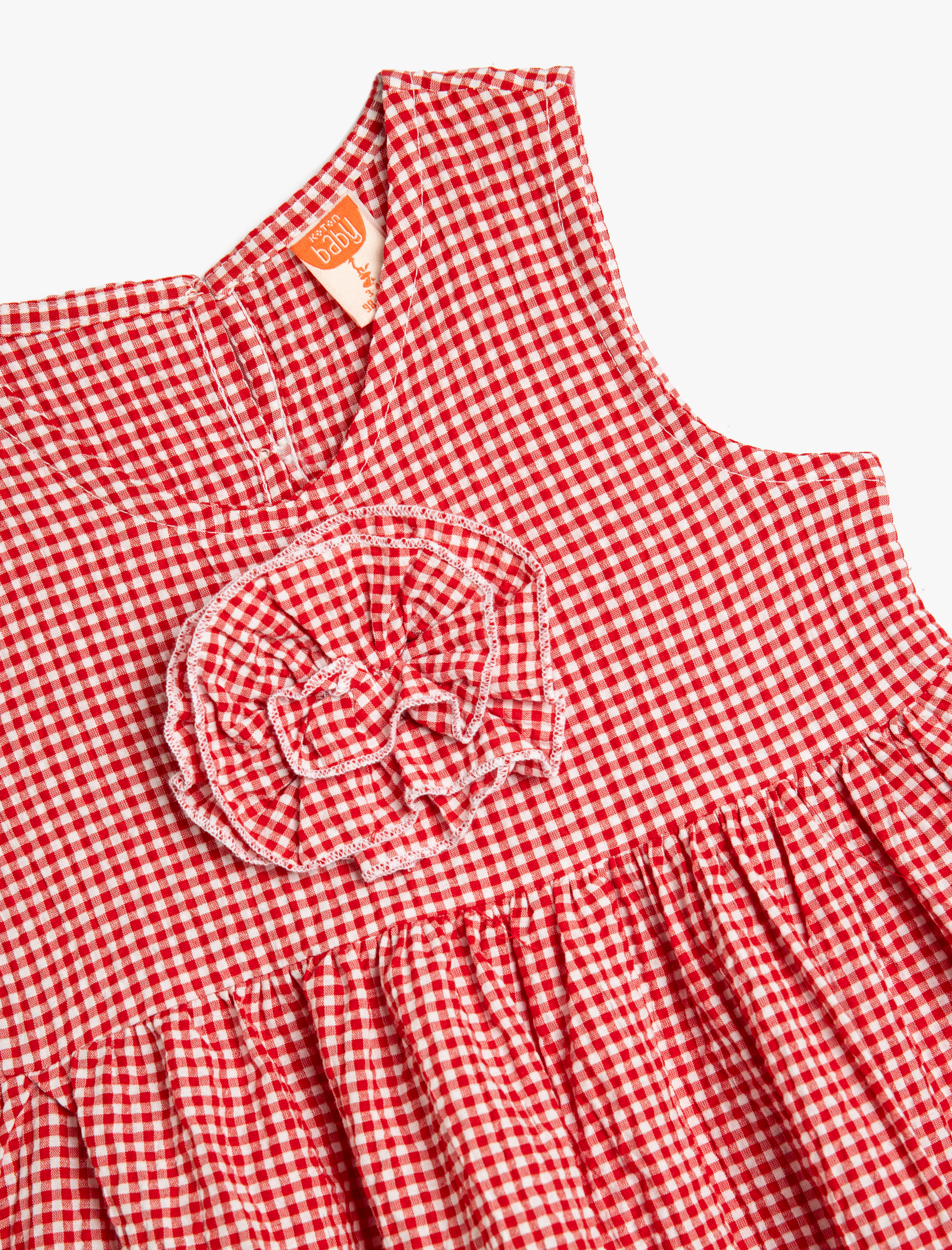  Kız Bebek Çiçek Aplikeli Kat Kat Detaylı A Kesim Askılı Elbise