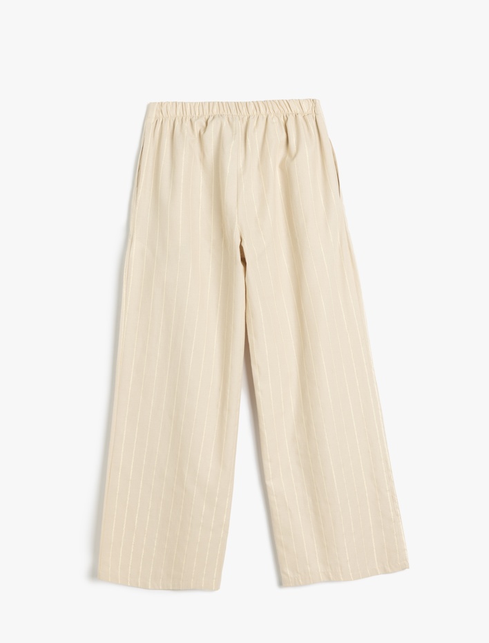 Kız Çocuk Pamuklu Yüksek Bel Geniş Paça Pamuklu Çizgili Pantolon