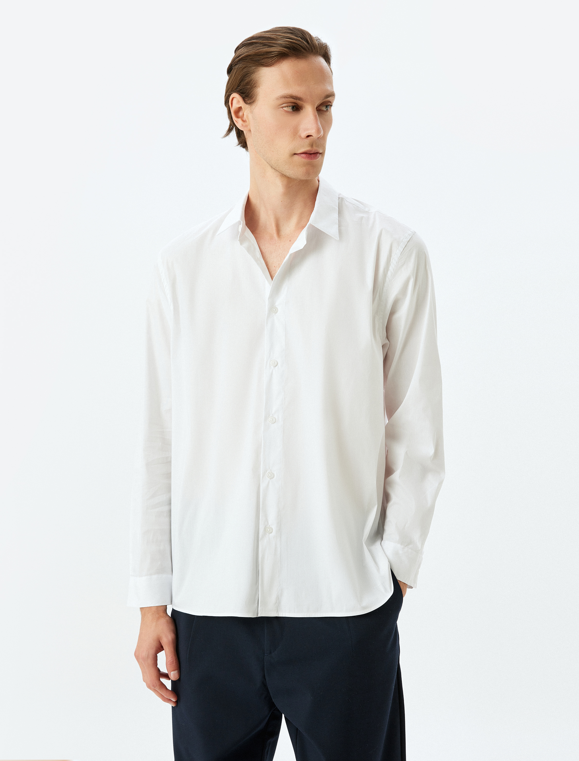   Uzun Kollu Regular Fit Pamuklu Basic Gömlek