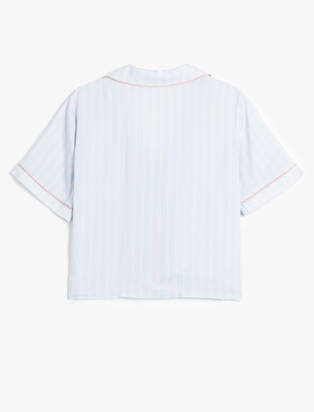 Viskon Kısa Kollu Düğmeli Gömlek Yaka Pijama Üstü_3