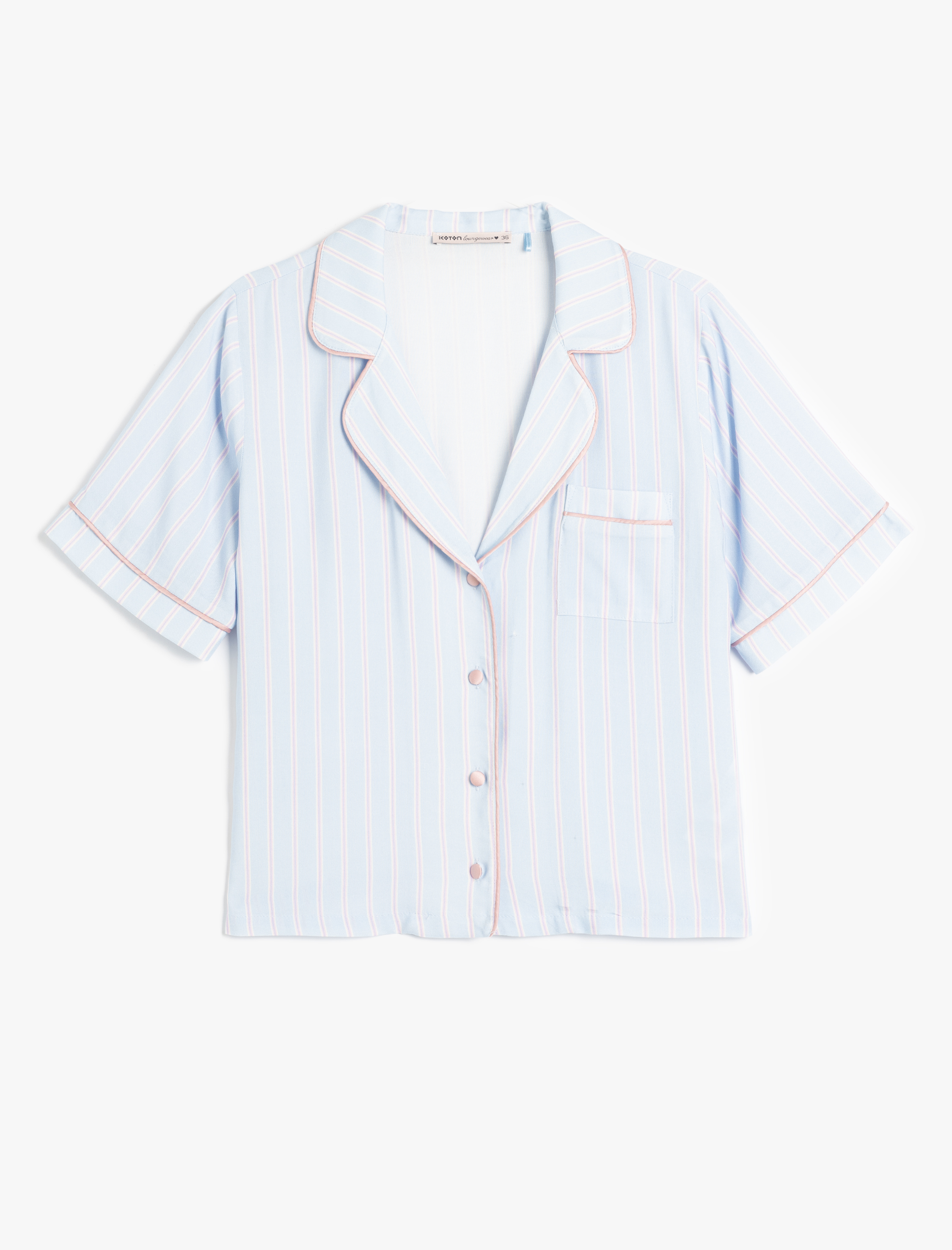 Viskon Kısa Kollu Düğmeli Gömlek Yaka Pijama Üstü