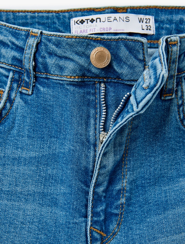 Yüksek Bel İspanyol Paça Denim Pantolon - Kick Flare Jeans_4