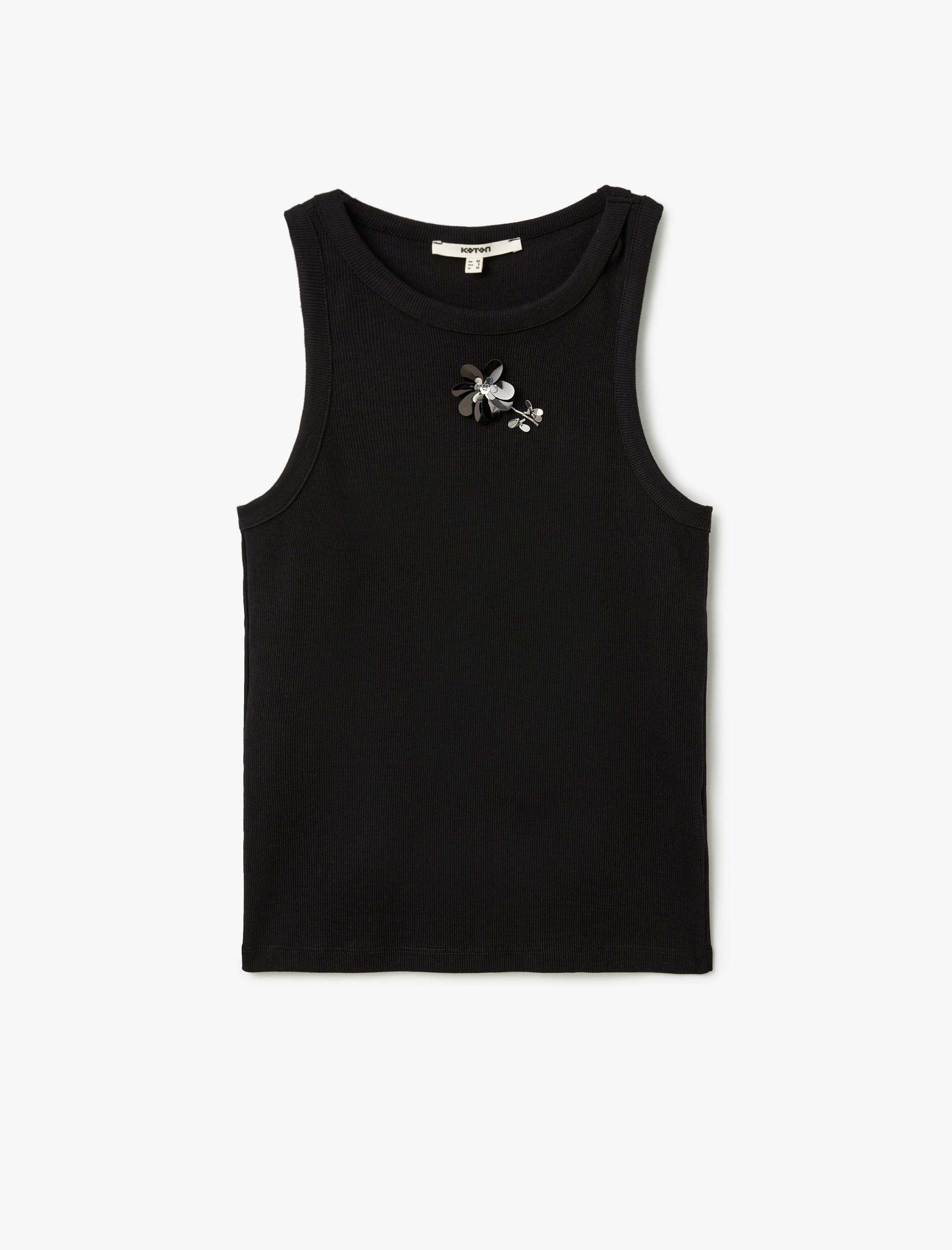   Pamuklu Kolsuz Payet Detaylı Halter Yaka Üst