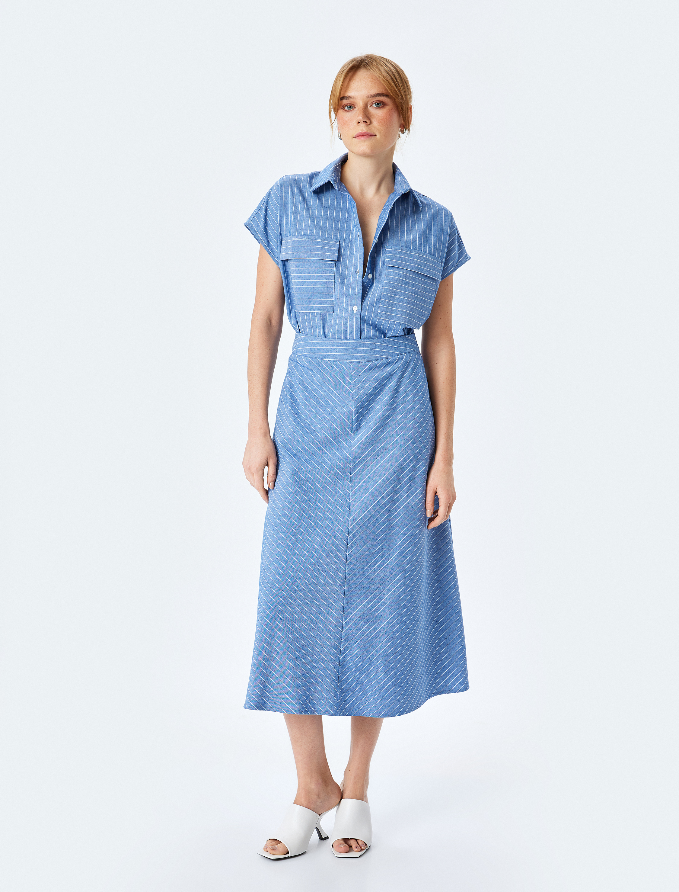   Viskon Kumaş Karışımlı Kolsuz Cep Detaylı Gömlek