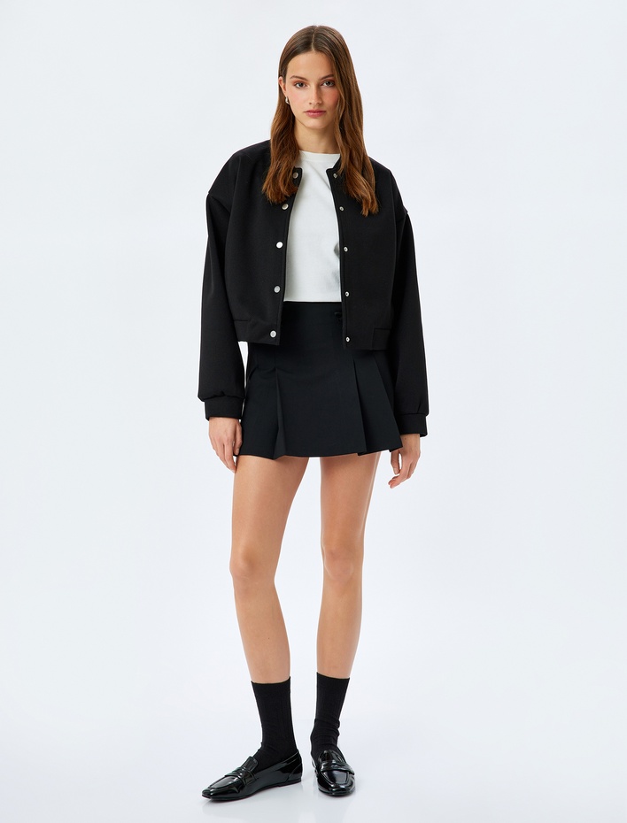  Fiyonk Detaylı Kalın Pileli Mini Etek