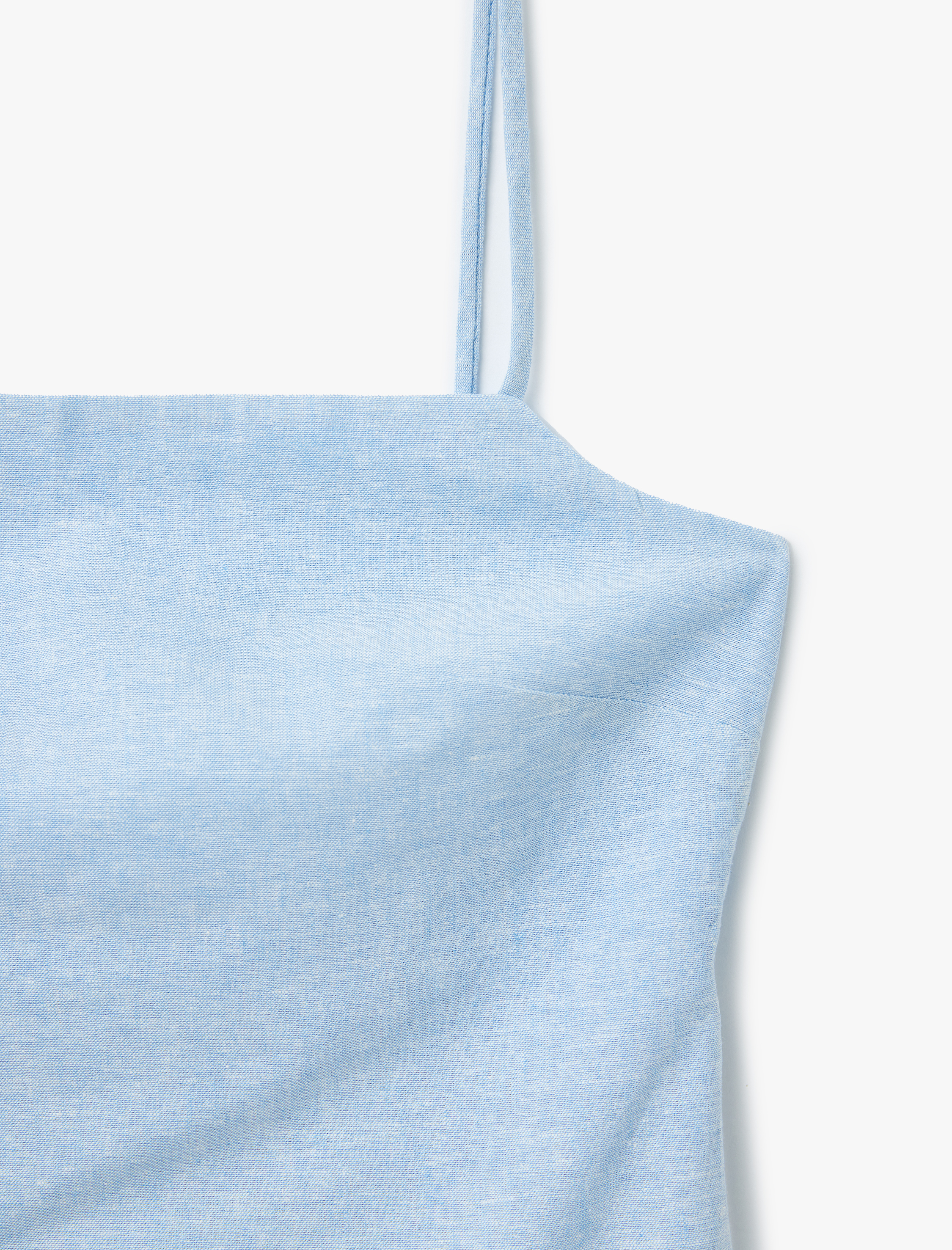 Arkası Dekolteli Keten Karışımlı İnce Askılı Kadın Mini Elbise