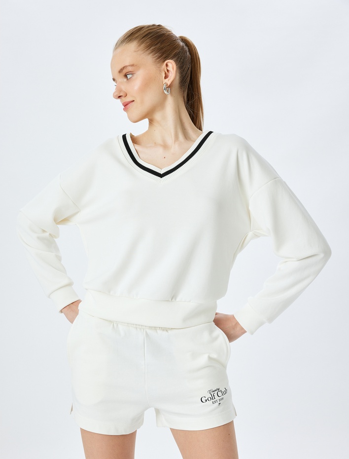  Beli Lastikli Slogan Baskılı Cep Detaylı Mini Şort