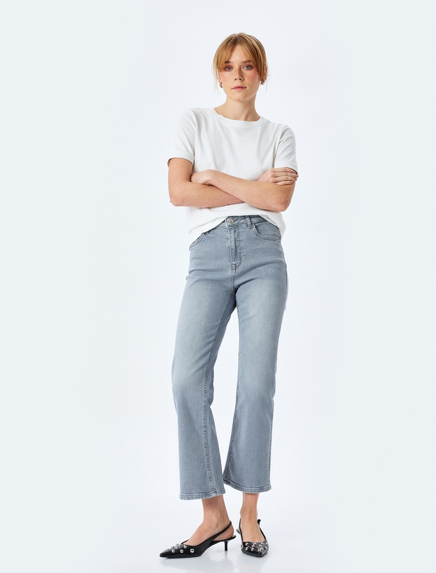 Yüksek Bel İspanyol Paça Denim Pantolon - Kick Flare Jeans_0