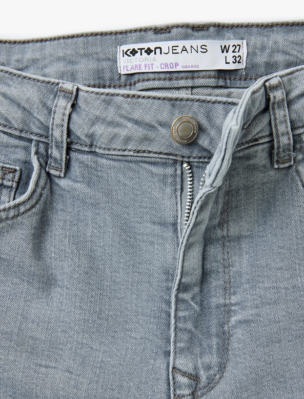 Yüksek Bel İspanyol Paça Denim Pantolon - Kick Flare Jeans_4
