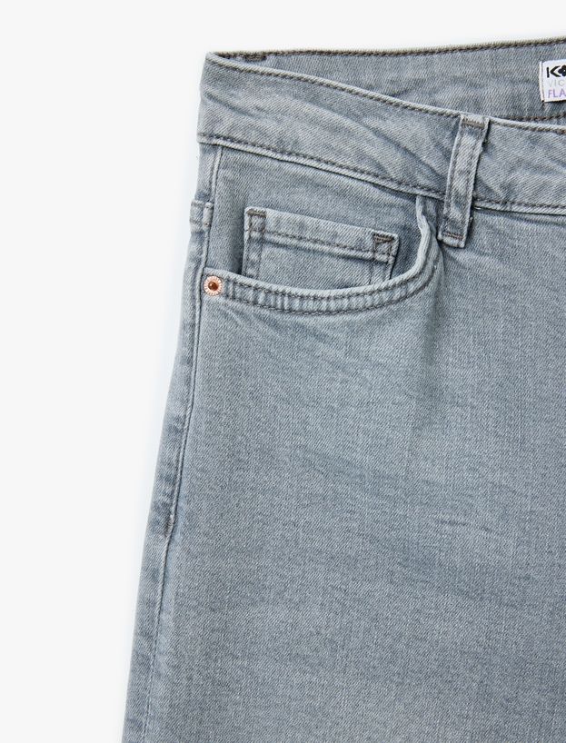 Yüksek Bel İspanyol Paça Denim Pantolon - Kick Flare Jeans_5