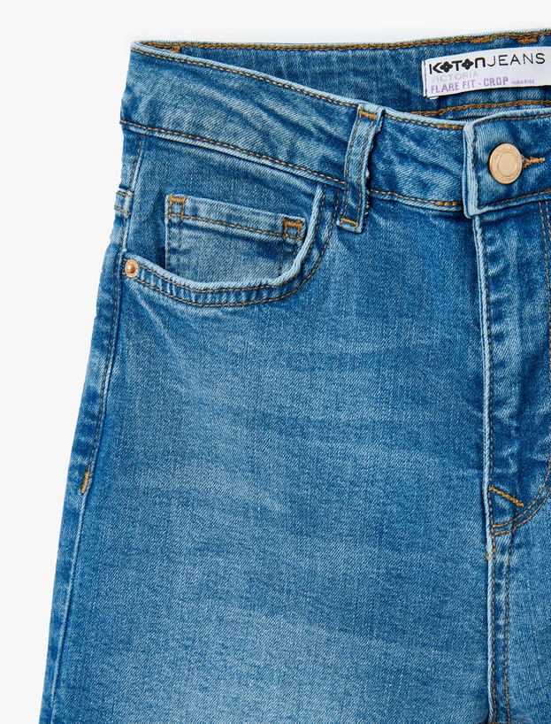 Yüksek Bel İspanyol Paça Denim Pantolon - Kick Flare Jeans_5