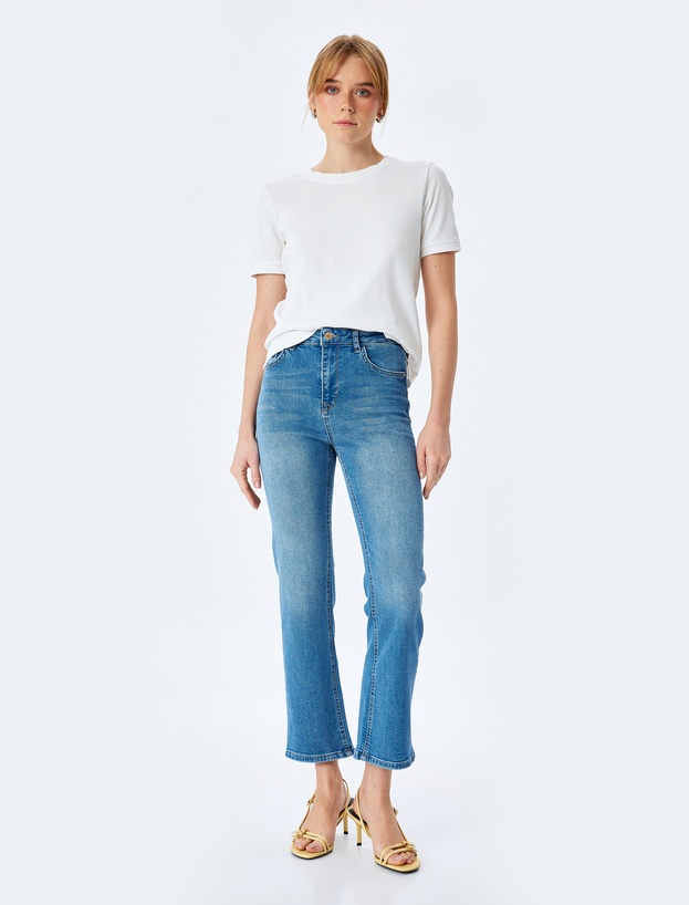Yüksek Bel İspanyol Paça Denim Pantolon - Kick Flare Jeans_0