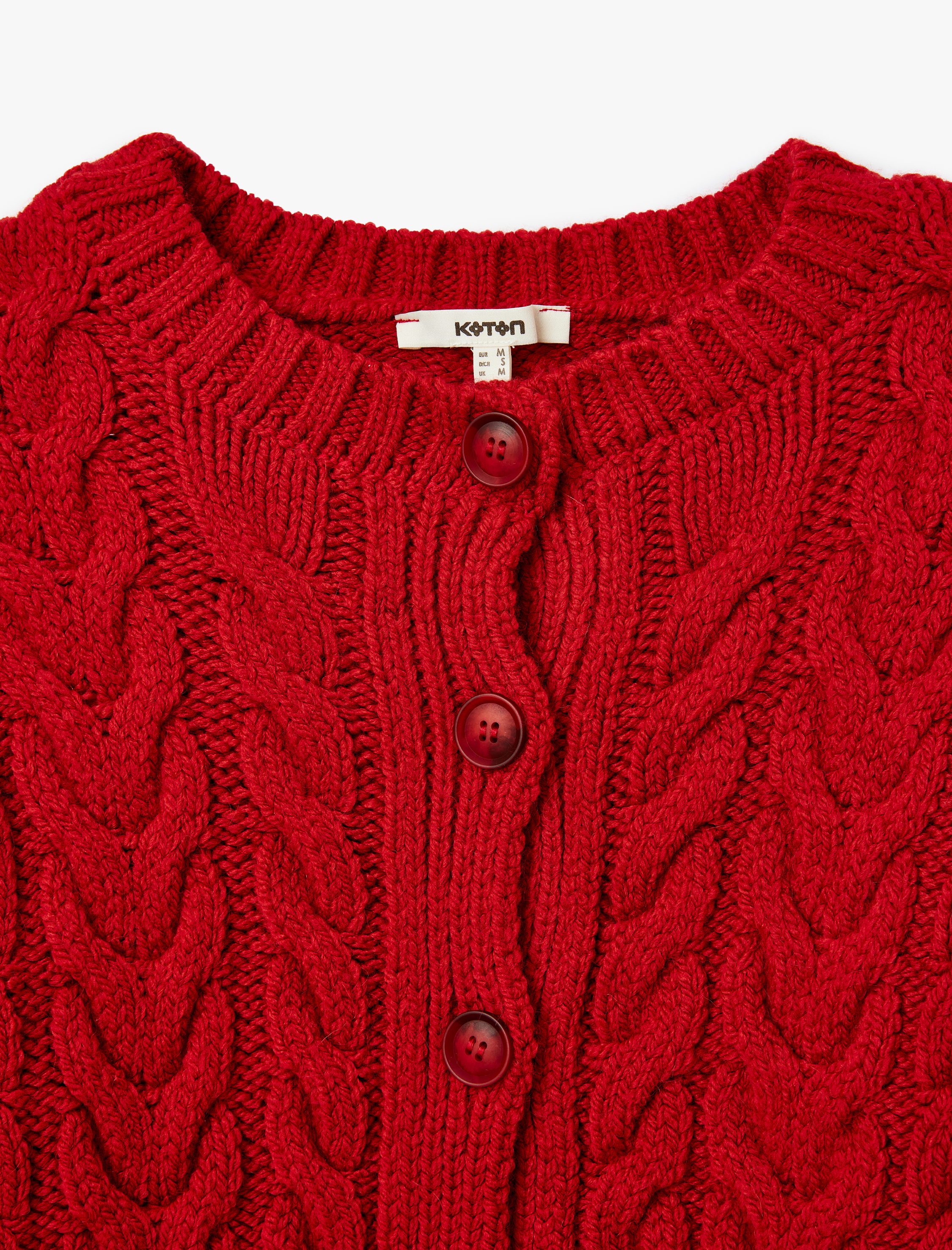   Düğmeli Uzun Kollu Bisiklet Yaka Saç Örgü Kadın Hırka