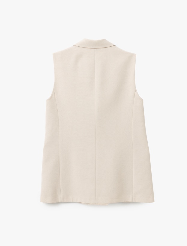 Viskon-Keten Karışımlı Kolsuz Kruvaze Oversize Blazer Yelek_4