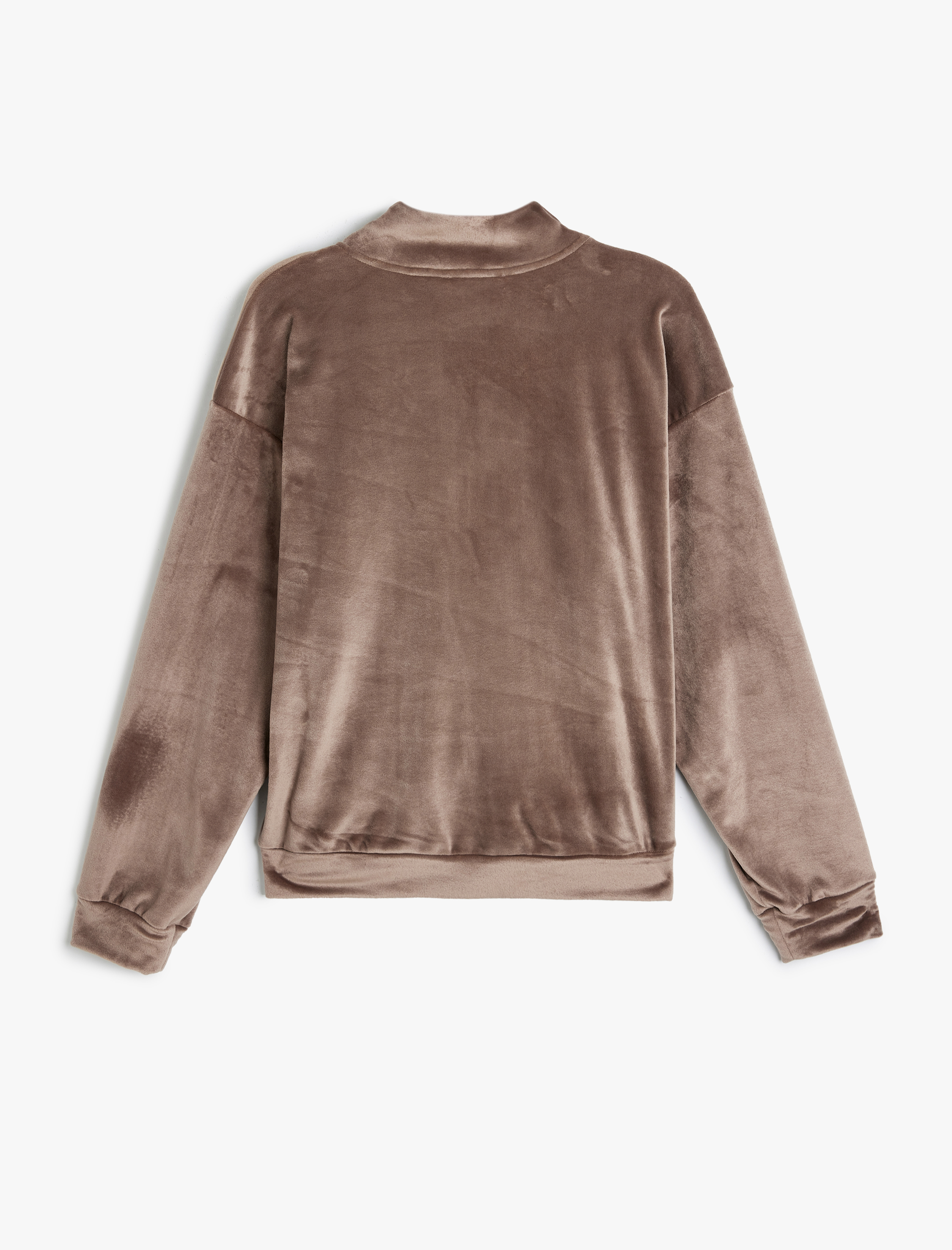   Sıcak Tutan Uzun Kollu Dik Yaka Yarım Fermuar Detaylı Kadife Pijama Üstü