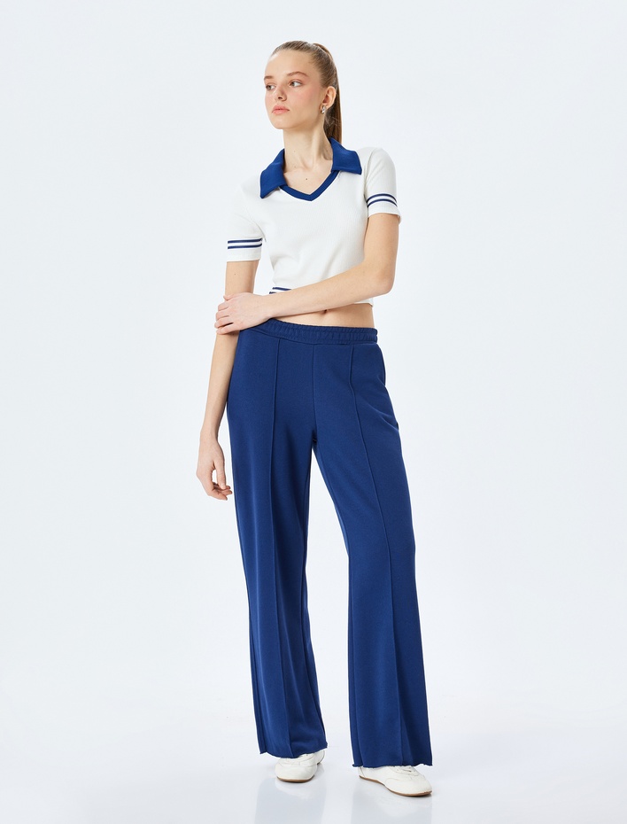  Kısa Kollu Polo Yaka Biyeli Crop Tişört