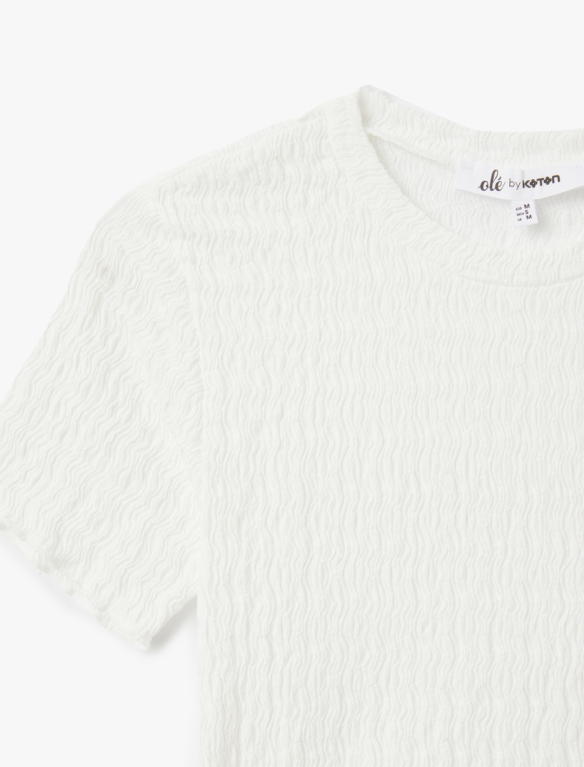   Basic Kısa Kollu Bisiklet Yaka Dokulu Crop Tişört Bürümcük