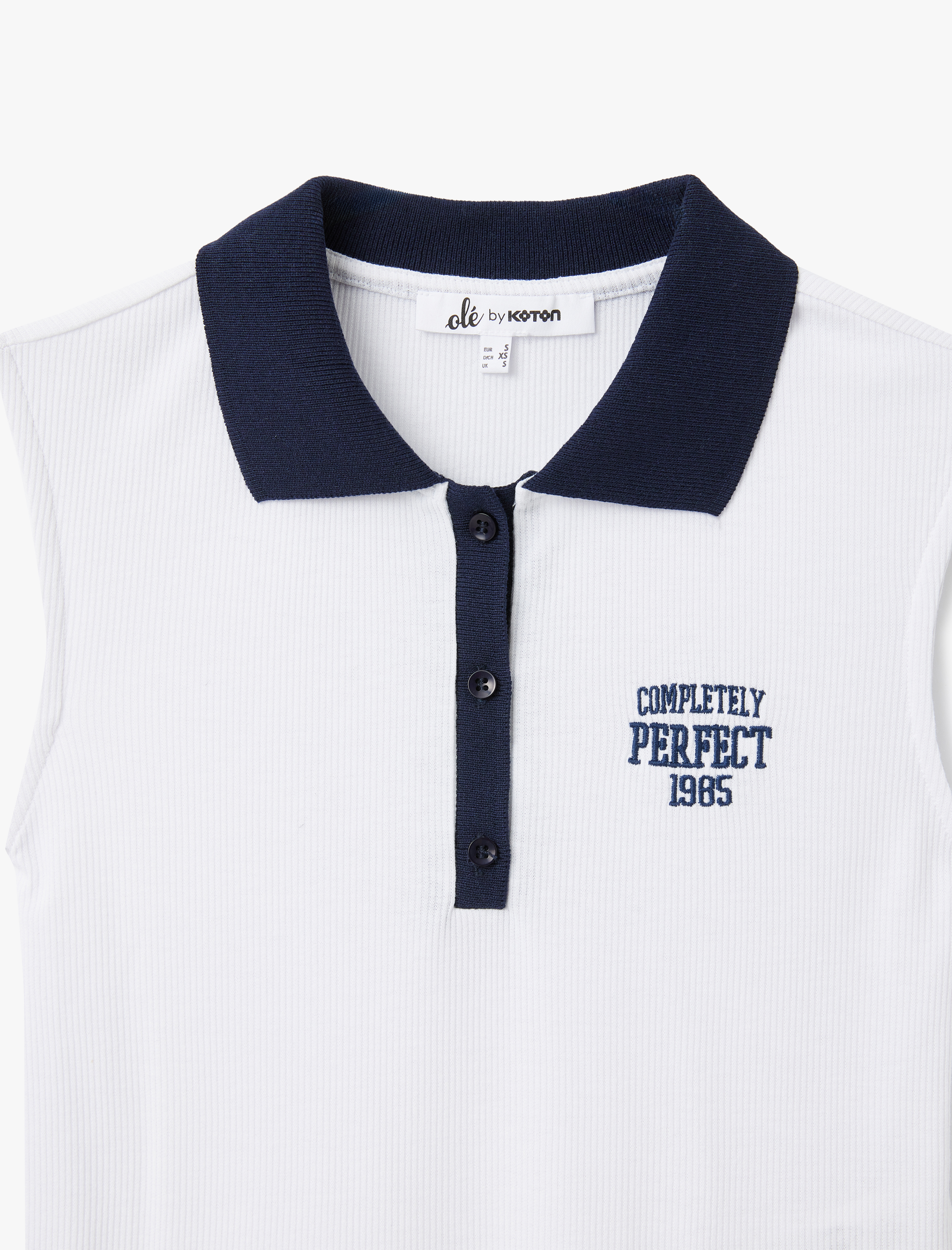   Slim Fit Polo Yaka Kolsuz Kolej İşlemeli Üst