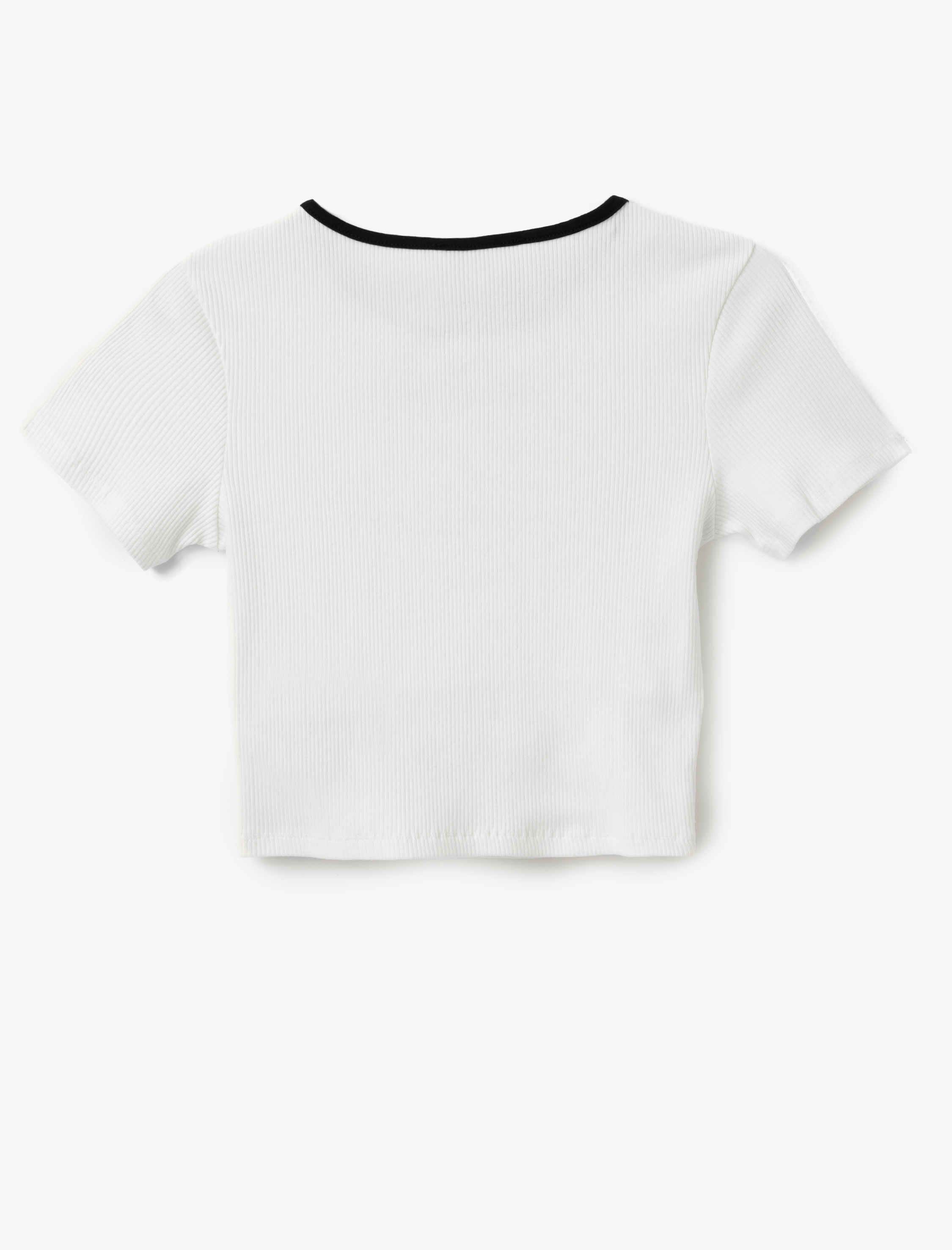   Biyeli Kısa Kollu Bisiklet Yaka Fiyonklu Crop Tişört