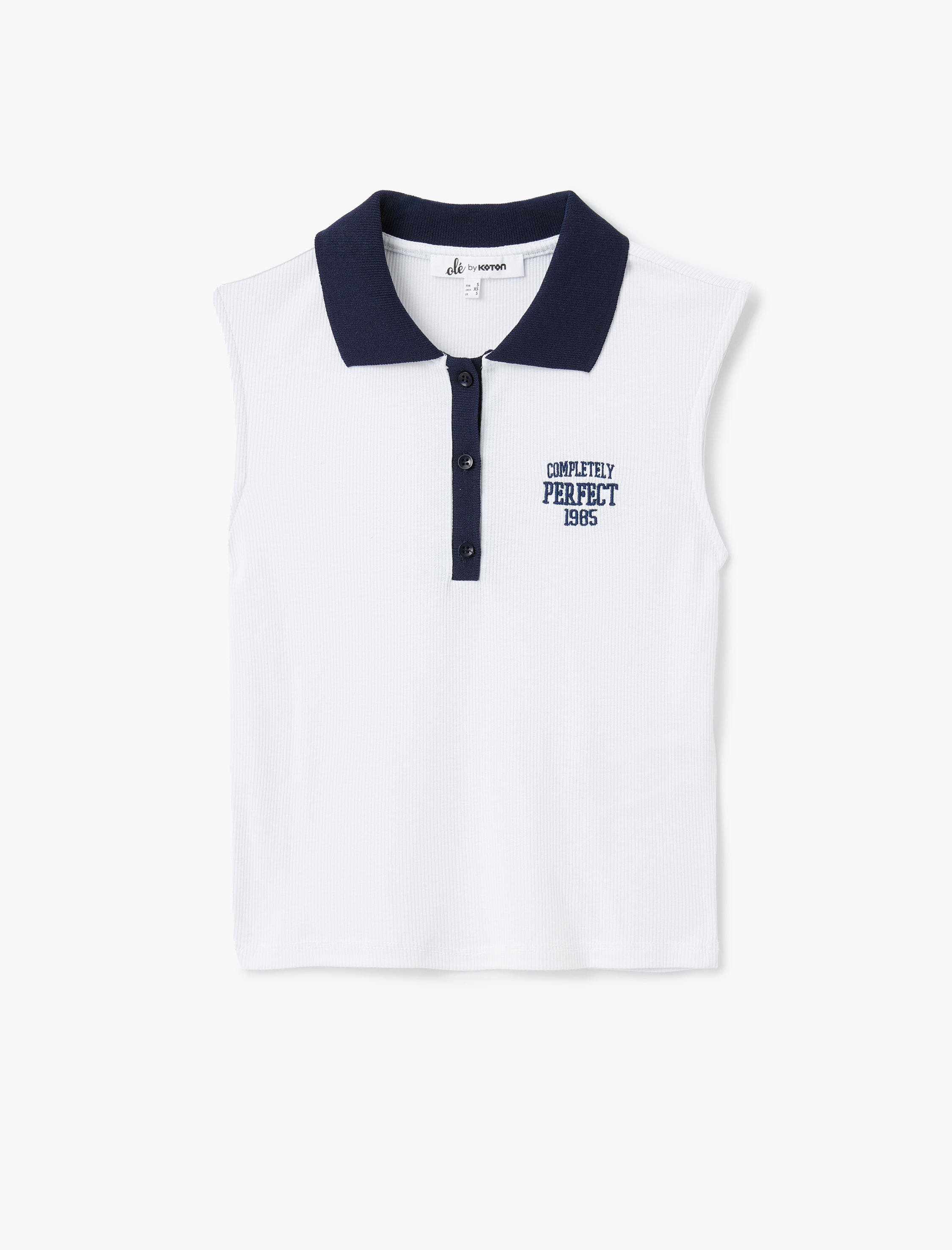   Slim Fit Polo Yaka Kolsuz Kolej İşlemeli Üst