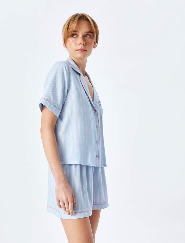 Çizgili Slim Fit Viskon Şort Pijama Altı_0