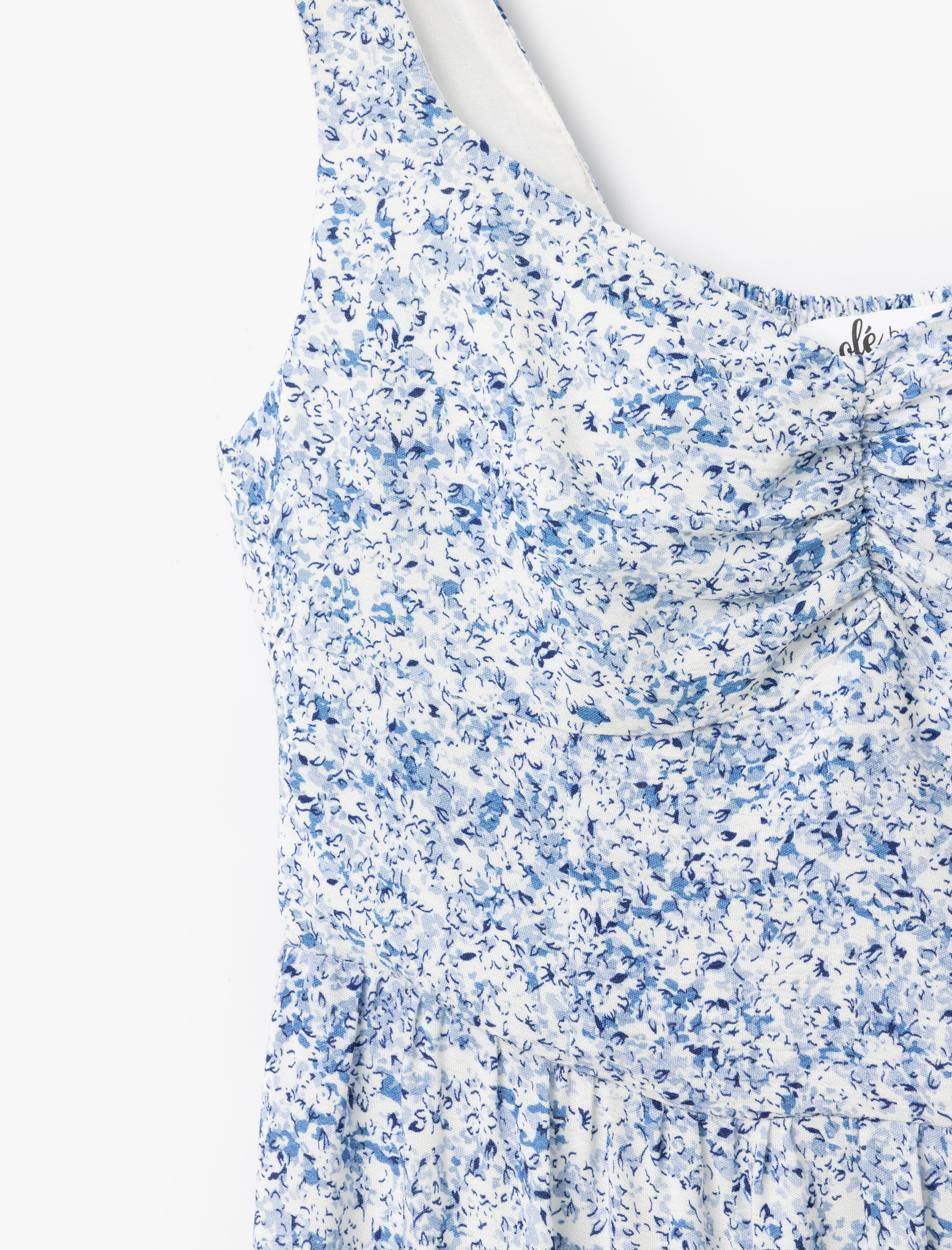 Kolsuz Gipeli U Yaka Katlı Viskon Çiçekli Uzun Elbise