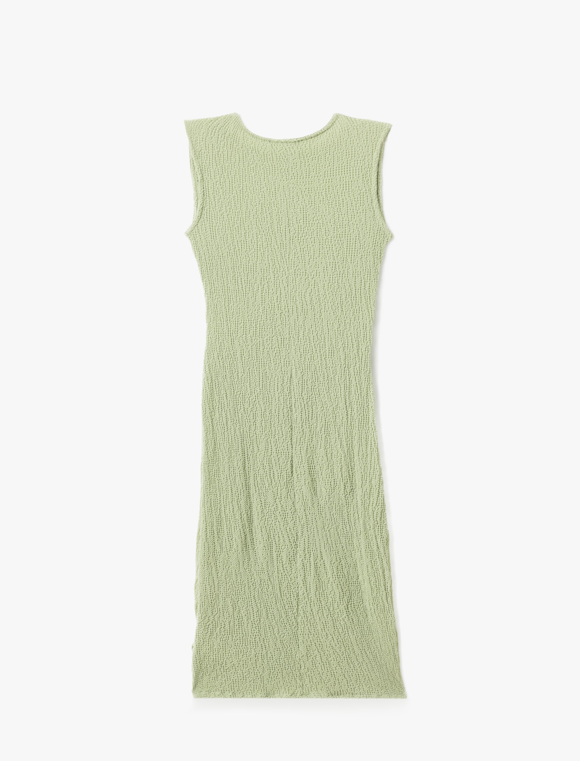   Bisiklet Yaka Kolsuz Slim Fit Dokulu Drapeli Uzun Elbise Bürümcük