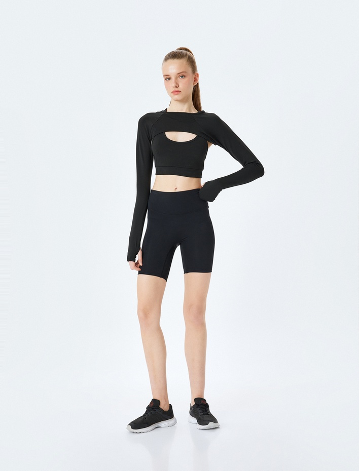  Düşük Bel Slim Fit Dikiş Detaylı Spor Biker Tayt