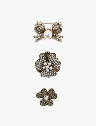 3'lü Taşlı İnci Detaylı Broş Seti - Koton X Melis Ağazat