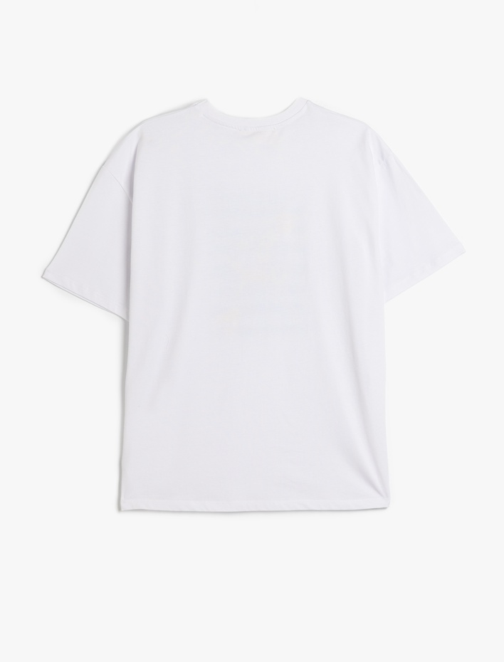  Kısa Kollu Bisiklet Yaka Pamuklu Yengeç ve Limon Baskılı Oversize Kadın Tişört