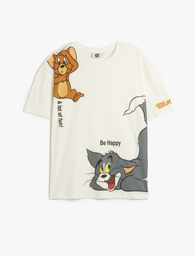 Tom ve Jerry Lisanslı Baskılı Kollu Oversize Tişört_0