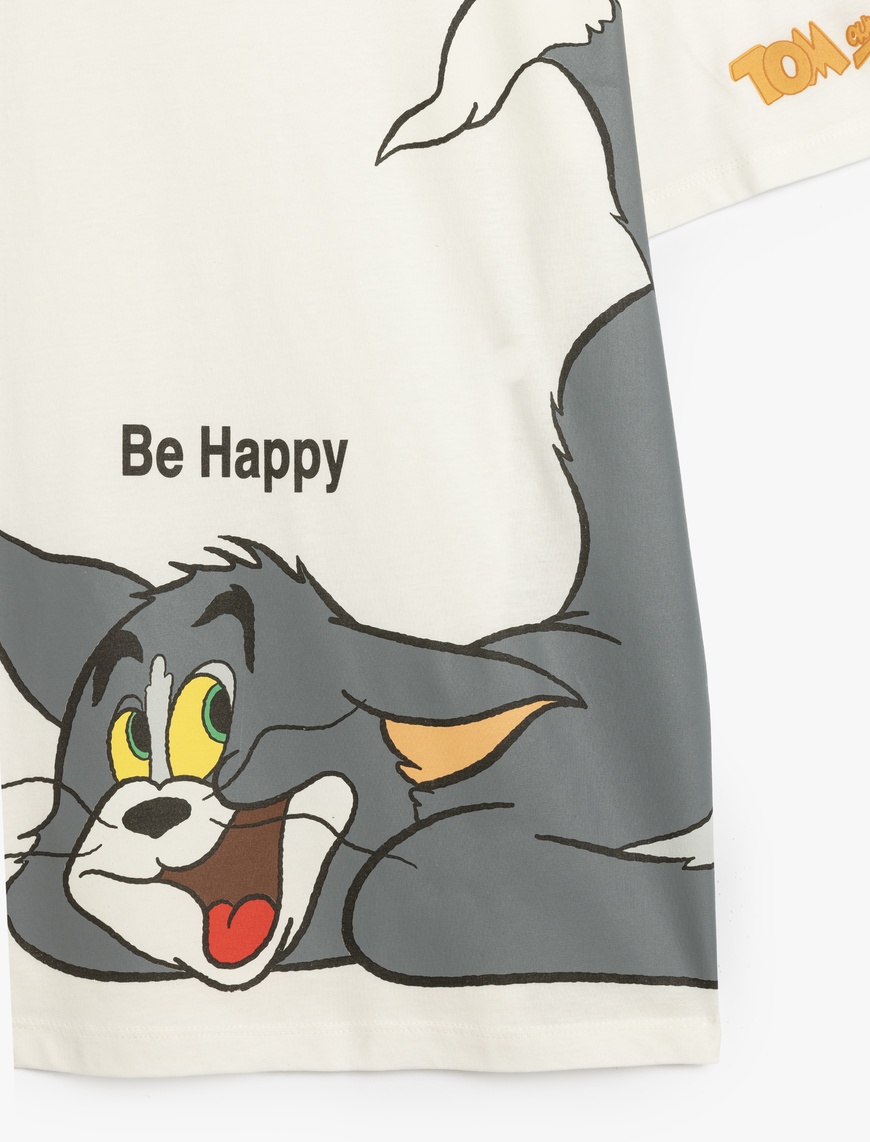   Tom ve Jerry Lisanslı Baskılı Kollu Oversize Tişört