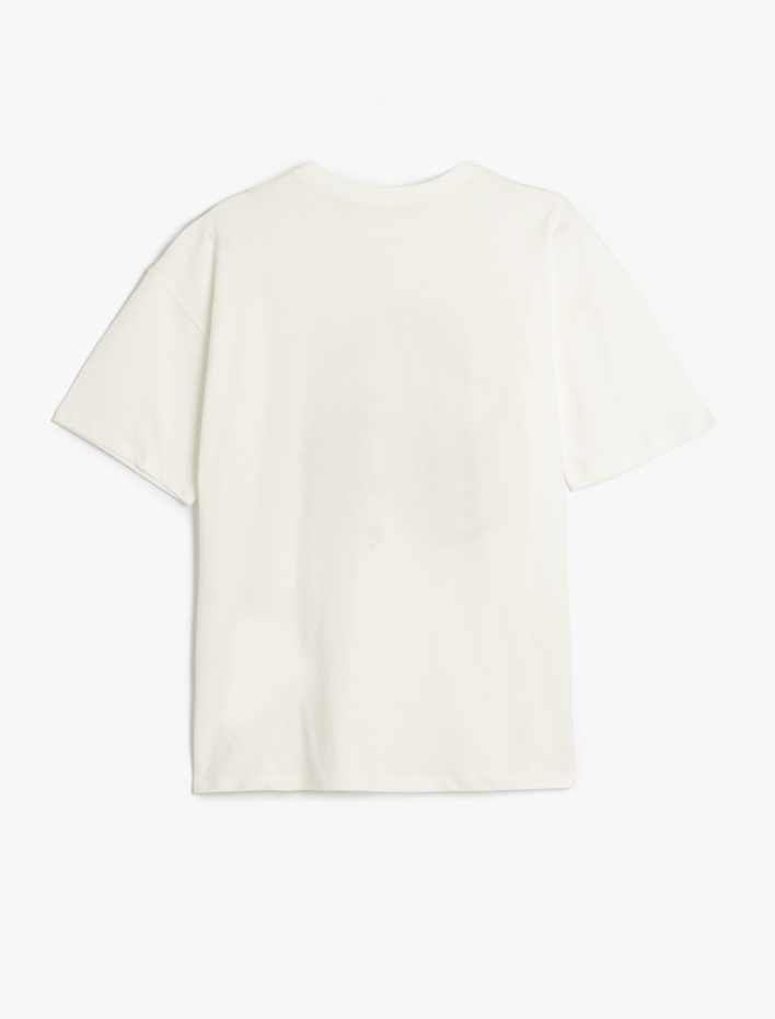  Kiraz Baskılı Kısa Kollu Bisiklet Yaka Oversize Tişört