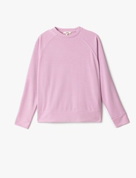 Modal Kumaş Rahat Kesim Uzun Kollu Bisiklet Yaka Kadın Basic Sweatshirt