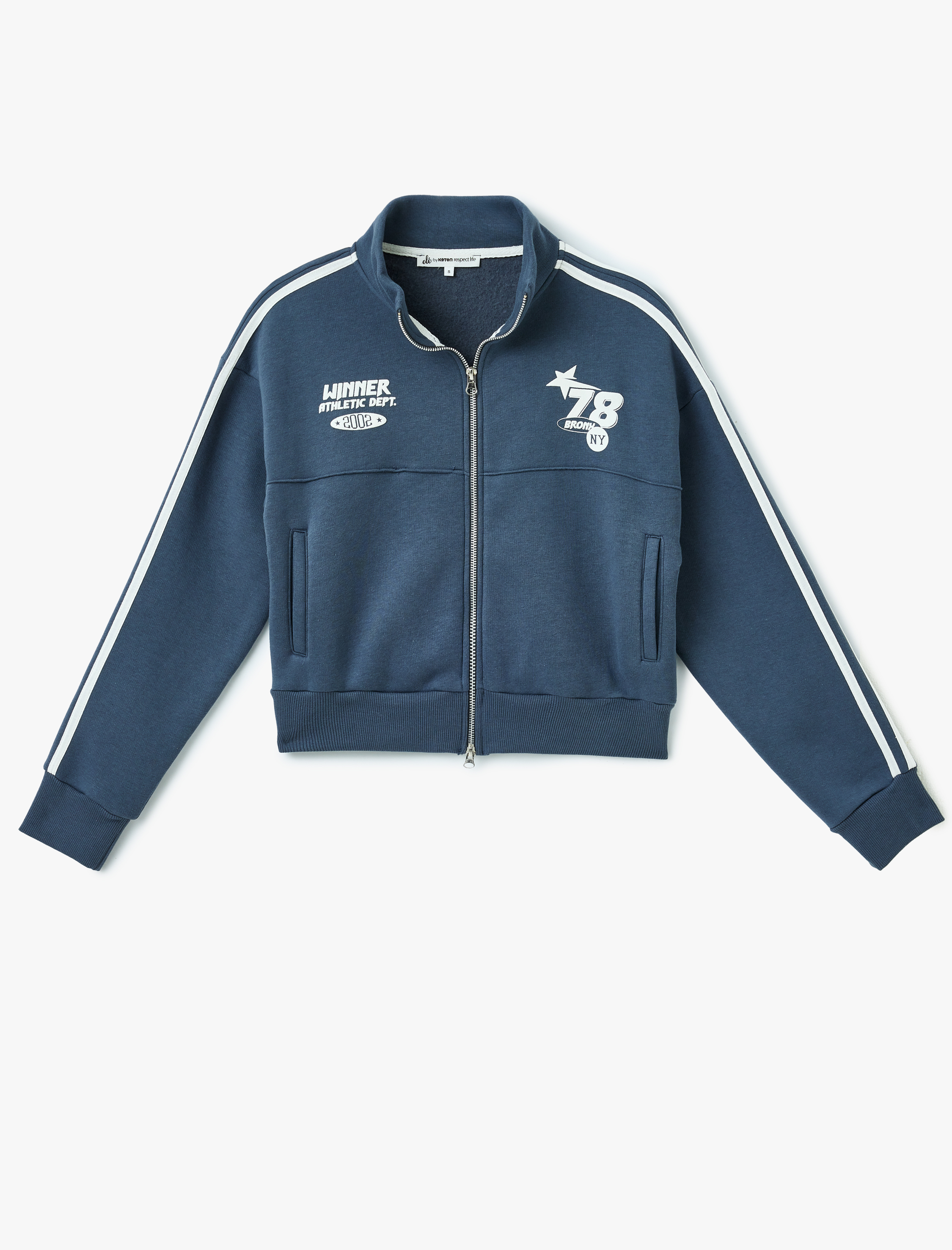   Şardonlu Fermuarlı Cepli Biyeli Kolej Baskılı Sweatshirt