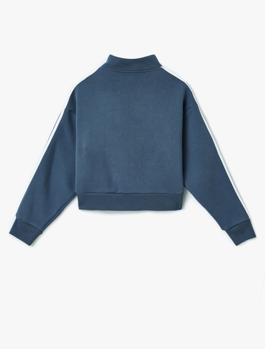   Fermuarlı Cepli Biyeli Kolej Baskılı Sweatshirt