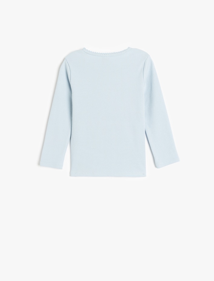 Kız Bebek Pamuklu Çiçek Nakış Detaylı Bisiklet Yaka Uzun Kollu Basic Tişört