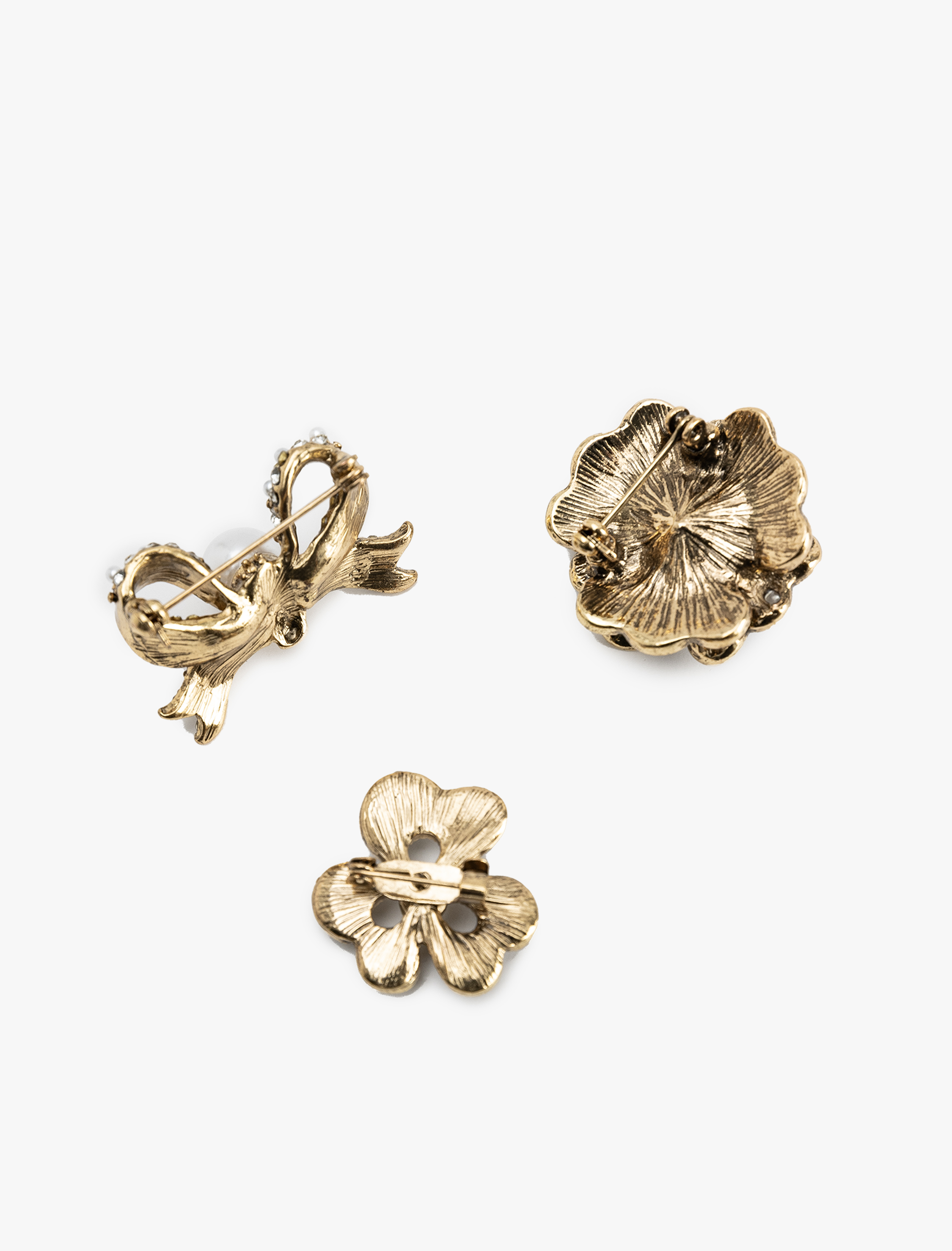  Kadın 3'lü Taşlı İnci Detaylı Broş Seti - Koton X Melis Ağazat