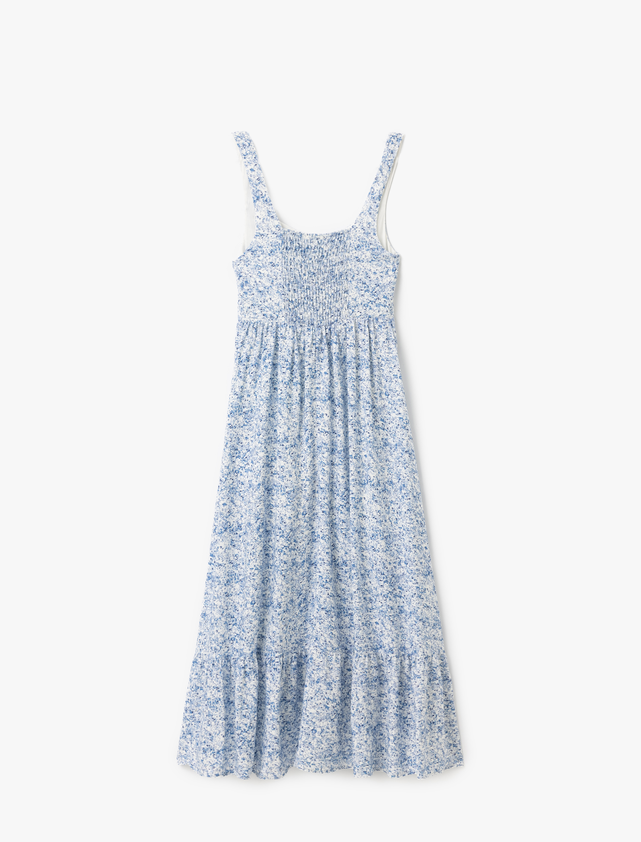 Kolsuz Gipeli U Yaka Katlı Viskon Çiçekli Uzun Elbise