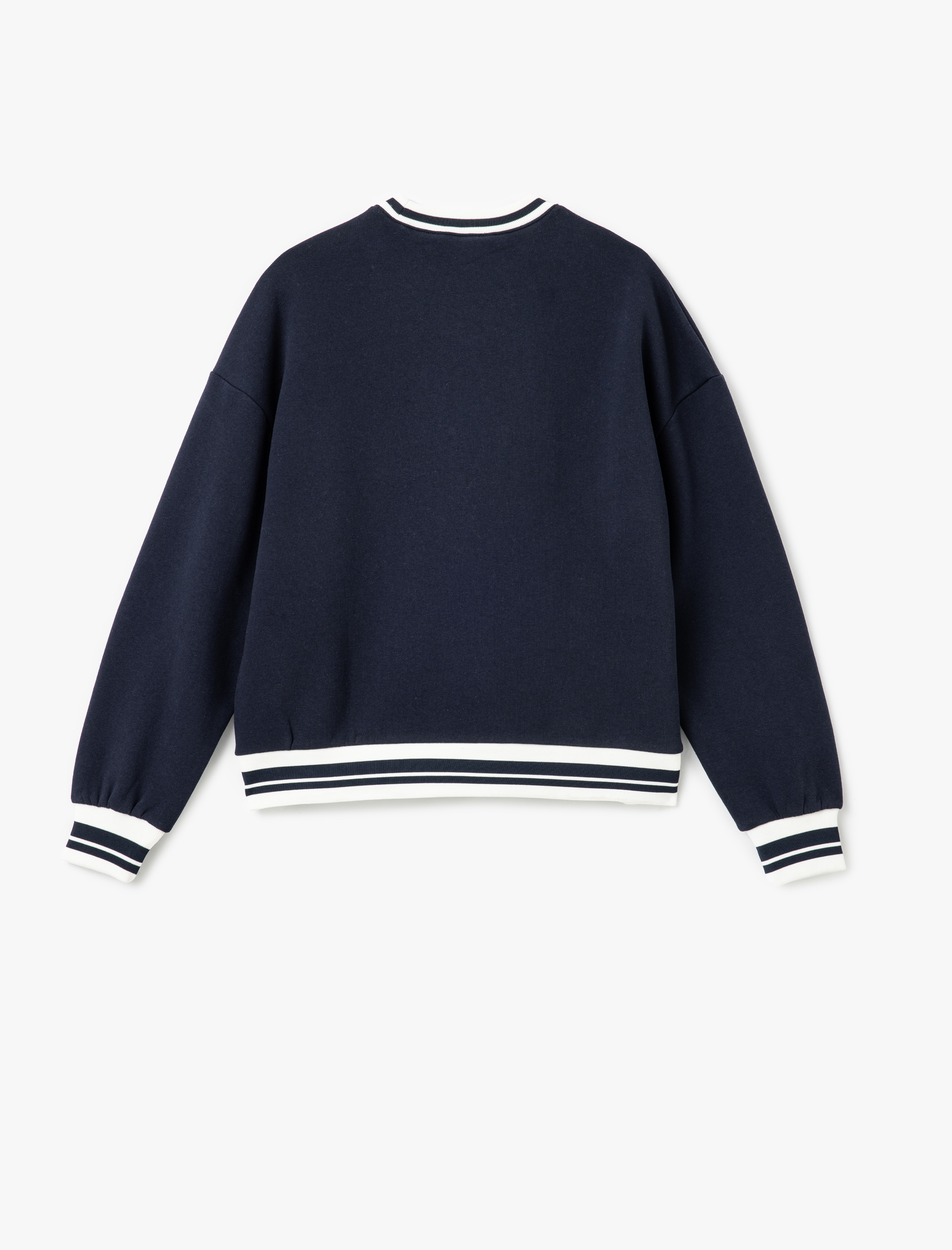   Şardonlu Kolej Baskılı Bisiklet Yaka Biyeli Oversize Sweatshirt