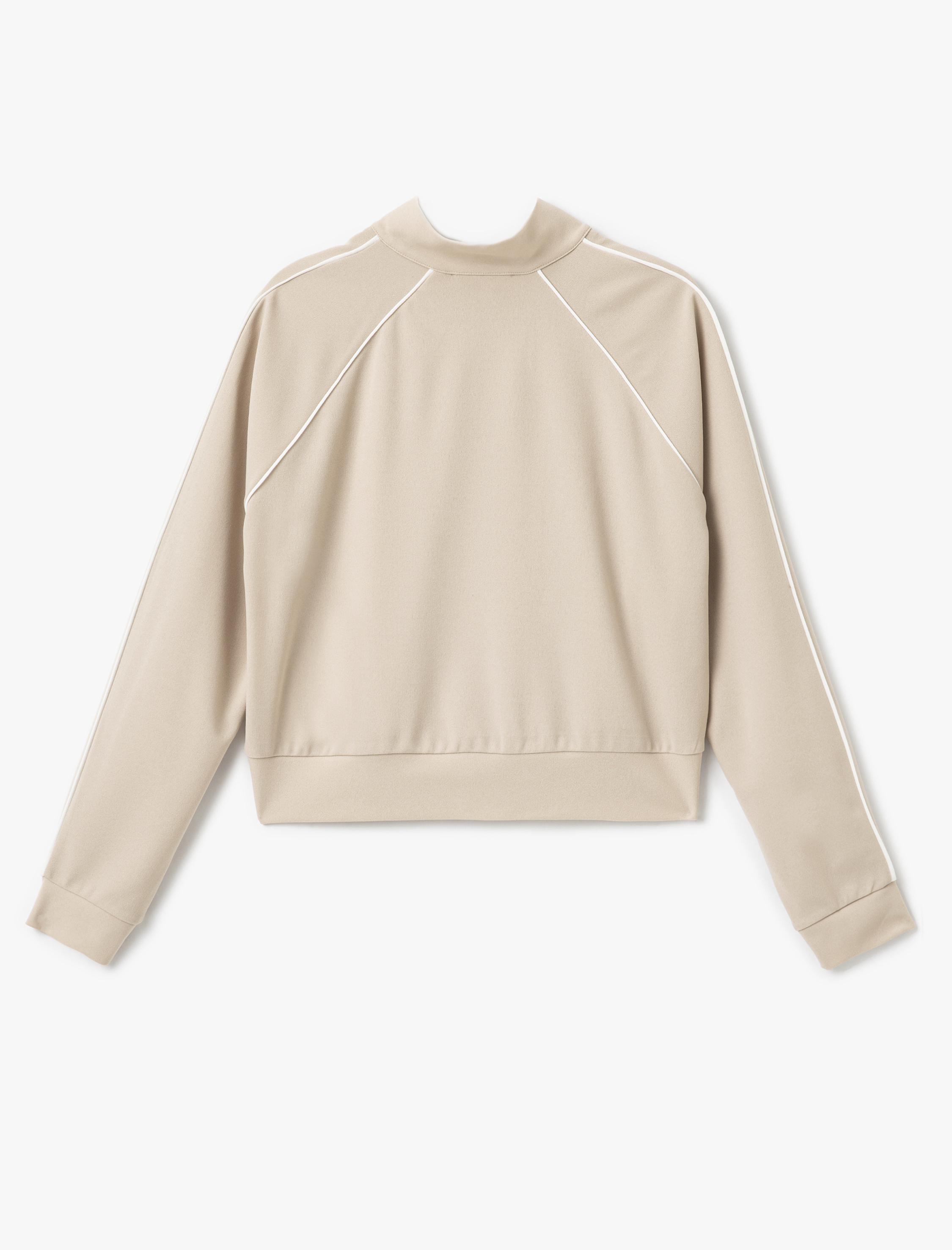   Dik Yaka Uzun Kollu Fermuarlı Biyeli Sweatshirt