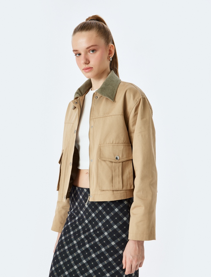  Yaka Detaylı Fermuarlı Cepli Uzun Kollu Shacket