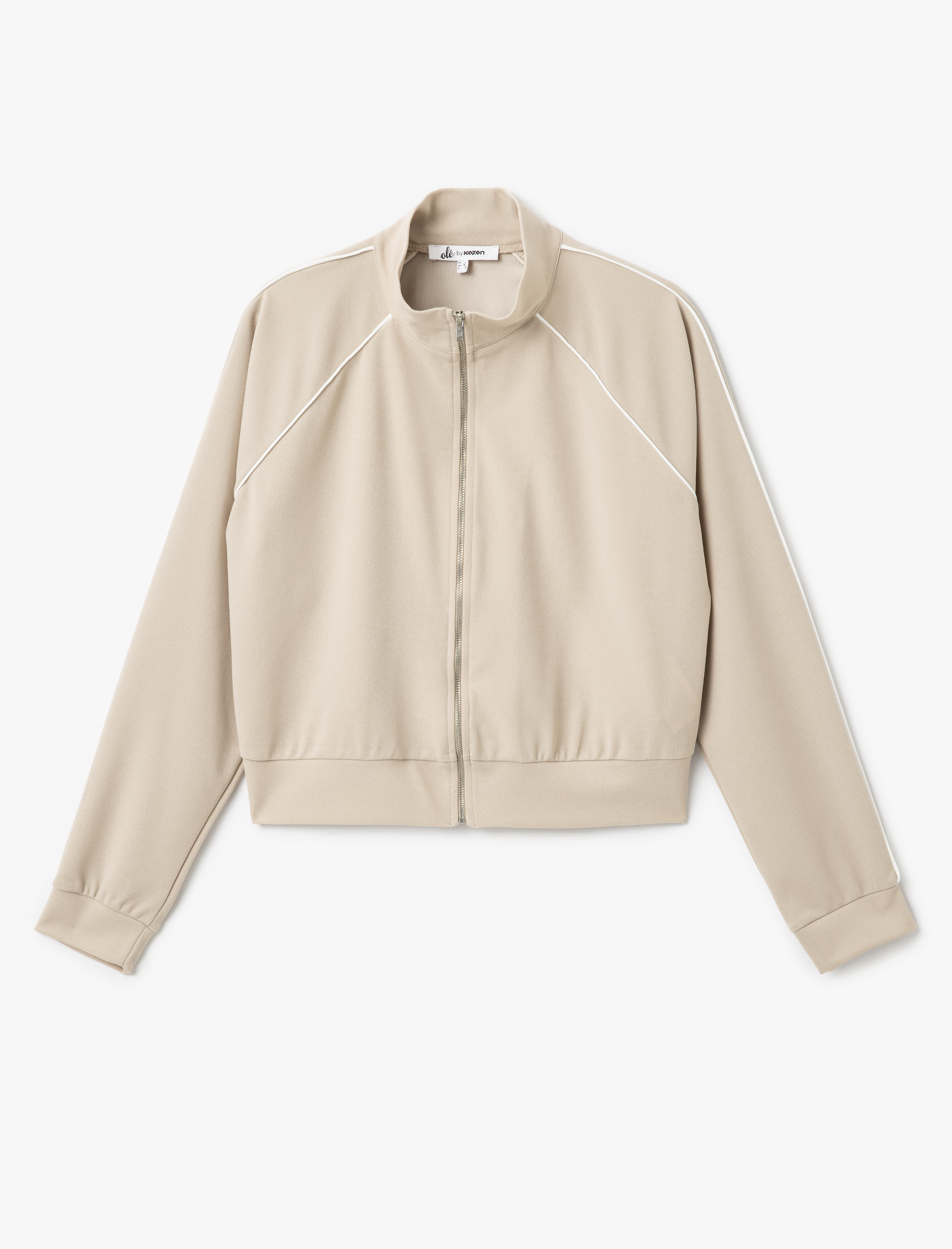   Dik Yaka Uzun Kollu Fermuarlı Biyeli Sweatshirt