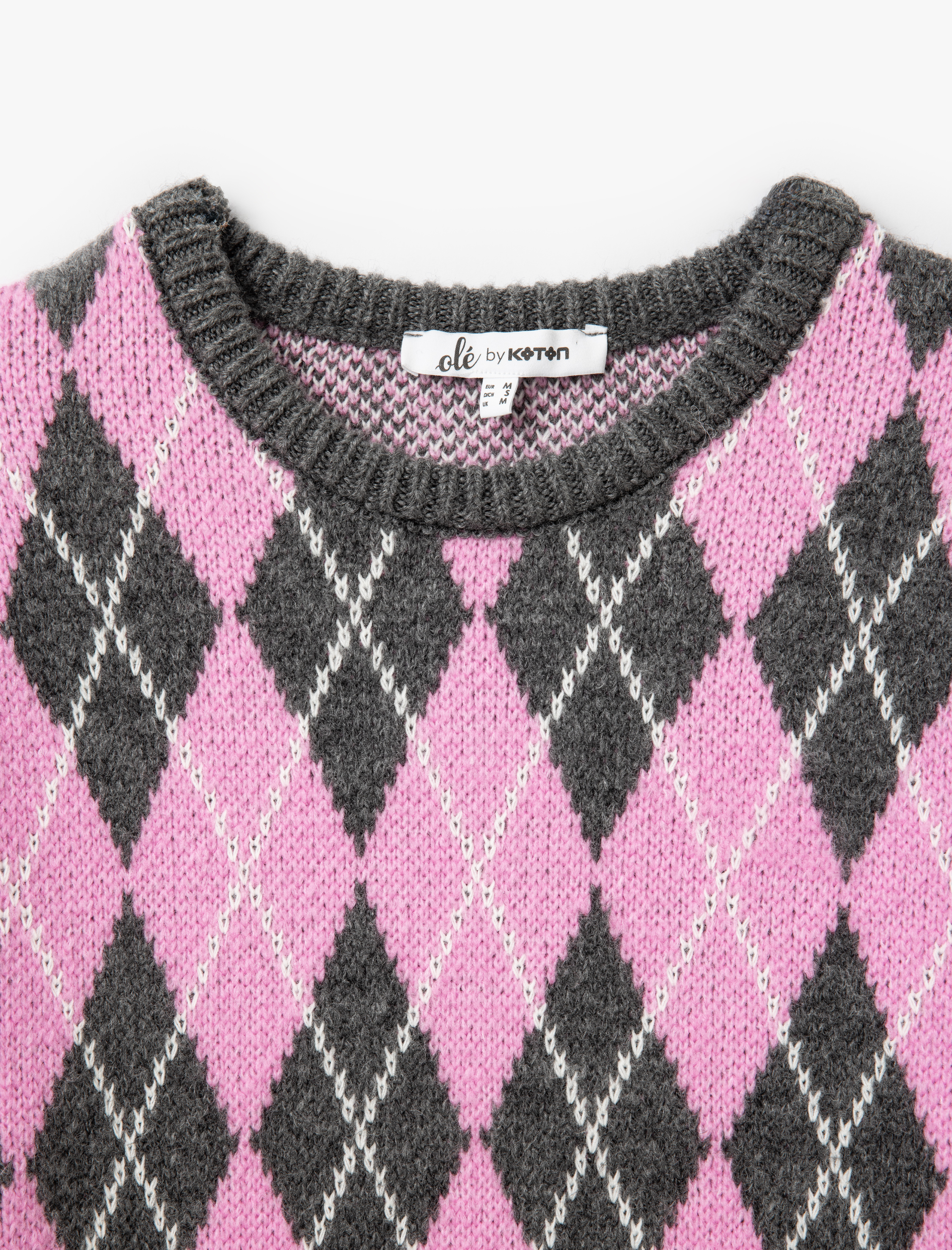 Uzun Kollu Bisiklet Yaka Baklava Desenli Triko Kazak