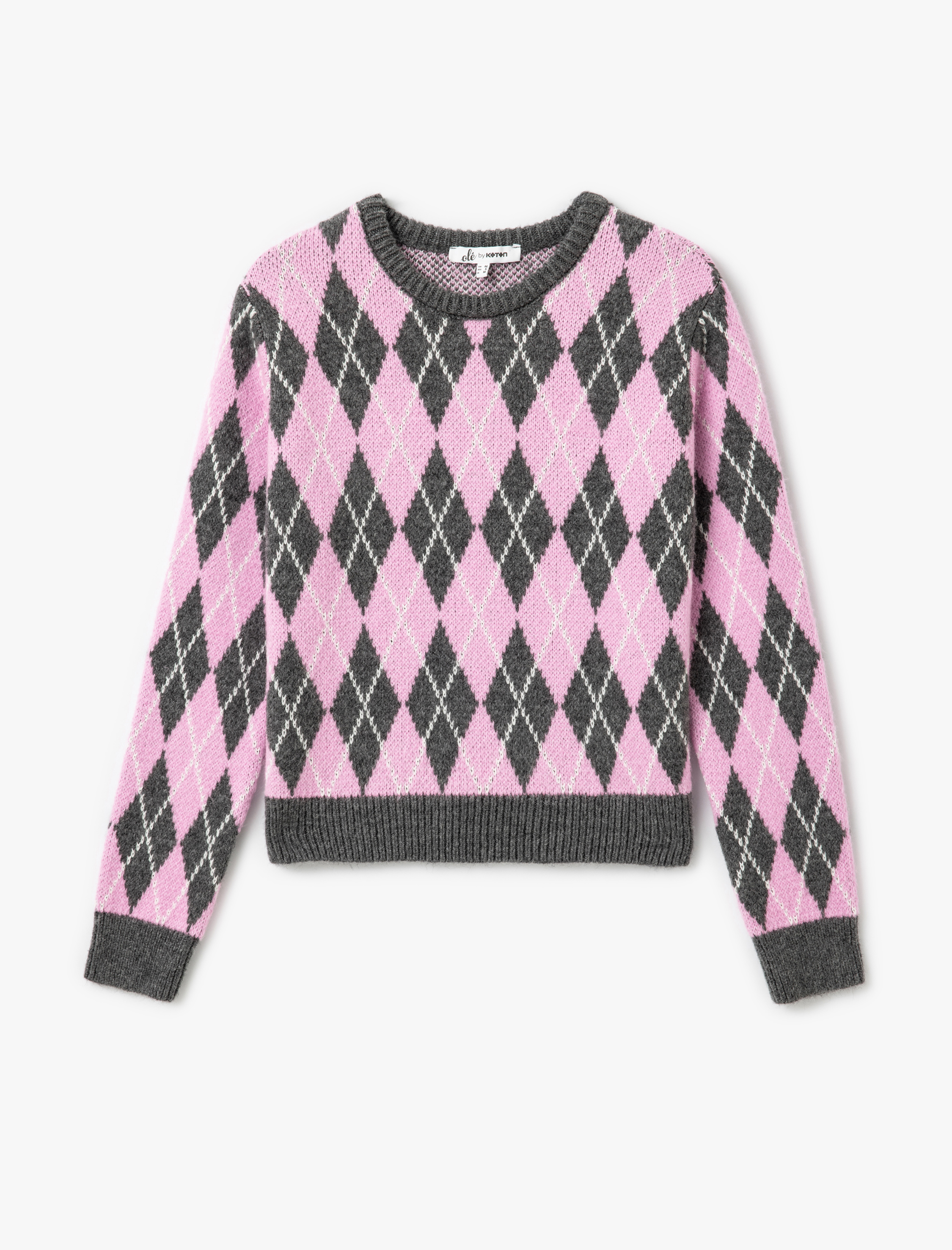 Uzun Kollu Bisiklet Yaka Baklava Desenli Triko Kazak